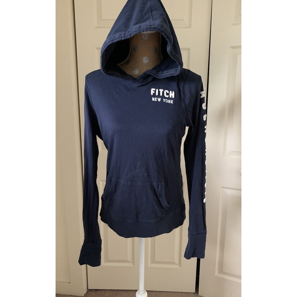 Vintage Abercrombie Fitch Hoodie Pullover Size L Blue Spell Out Logo Y2K 90s